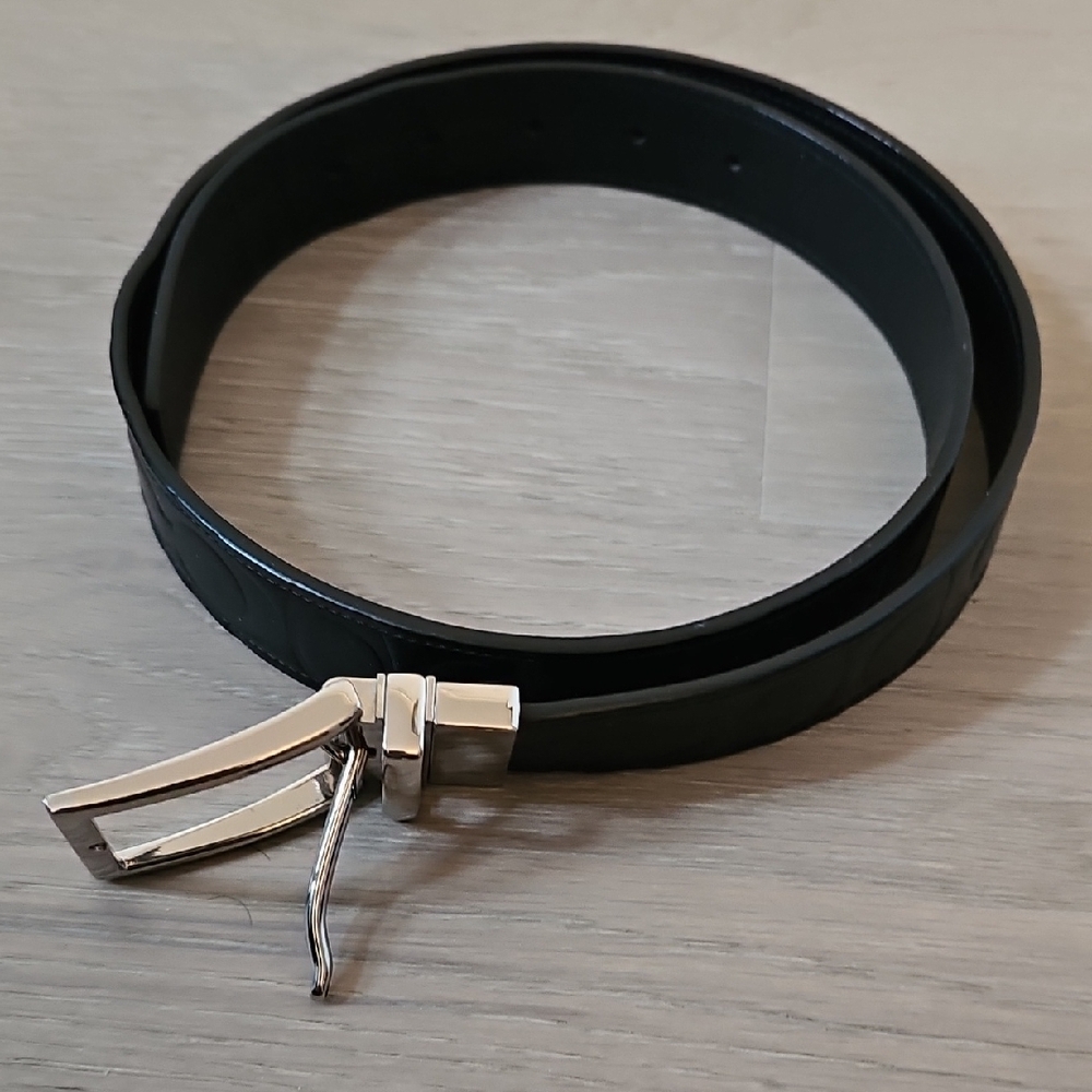 Coach Black Leather Belt with Silver Buckle
